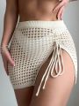 SHEIN Swim BohoFeel Women's Drawstring Side Slit Beach Cover-Up Skirt