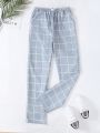 Teen Boy Plaid Print Drawstring Waist Pants