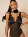 ALT Contrast Lace Bustier Mesh Bodysuit