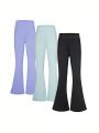 Solid Color Flared Yoga Pants For Tween Girls