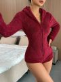 Zip Up Hooded Teddy Lounge Bodysuit