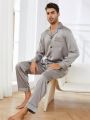 Men Contrast Piping Satin PJ Set