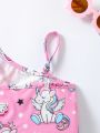 SHEIN Kids QTFun Toddler Girls' Cute Unicorn & Heart Print Vest Top For Summer