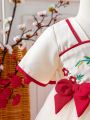 Baby Girls' Adorable Embroidered Flower Mesh Patchwork Chinese Style Elegant Design Hanfu Dress