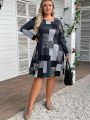 EMERY ROSE Plus Size Color Block Long Sleeve Dress