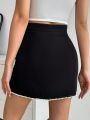 SHEIN Privé Mini Skirt With Pearl Embellishment