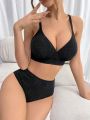 SHEIN DD+ 2pcs/set Solid Color Bikini Swimsuit