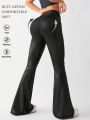 Daily&Casual Women'S Faux Leather Sports Flare Pants For Yoga, Fitness, Workout And Outdoor Activities