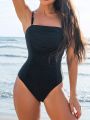 SHEIN Swim Chicsea Women's Square Neck One-piece Black Swimsuit