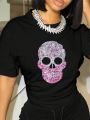Women's Plus Size Short Sleeve T-shirt With Skull Pattern