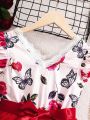 Tween Girls' Elegant Vintage Rose, Butterfly Pattern Printed Mesh Hem Dress