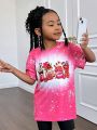 SHEIN Kids Cooltwn Little Girls' Sweet And Cool Knitted Round Neck Short Sleeve Top For Daily Wear