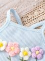 Baby Girls' Flower Decorated 3d Applique Strap Bodysuit