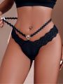 Floral Lace Rhinestone Cut-out Panty