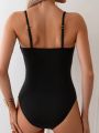 Solid Color Ribbed Knit One-Piece Swimsuit