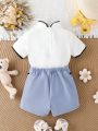 Baby Girl Casual Cute Color Block Decor Short Sleeve Top And Shorts Set For Summer