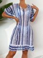 SHEIN Swim BohoFeel 1pc Women'S Tie-Dye Cover Up Dress With Flounce Sleeve Opening