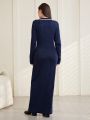 SHEIN Modely Patchwork Edge Elegant Long Sweater Dress