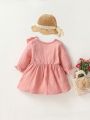 SHEIN Baby Girls' Long Sleeve Dress With Ruffle Details