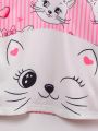 Toddler Girls' Lovely Cat Pattern Hooded Fleece Dress