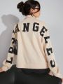 Luxe Womens Back Letter Sweat Parka