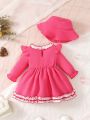 Baby Girl Ruffle Trim Flounce Sleeve Bow Front Dress & Hat