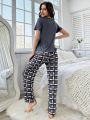 Checked Short Sleeve Women's Pajama Set