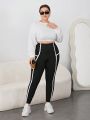 SHEIN Essnce Women'S Plus Size Knitted Long High Waist Leggings