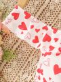 SHEIN Kids EVRYDAY Girls' Heart Print Asymmetrical Collar Ruffle Trim Blouse