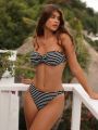 SHEIN Swim Vcay Women's Striped Bandeau Bikini Swimsuit Set