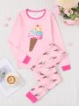 SHEIN Kids Nujoom Tween Girls Ice Cream Print Tight Pajamas Set