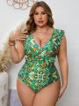 SHEIN Swim BohoFeel Plus Size Floral Print Short Sleeves One-piece Swimsuit