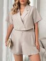 SHEIN Unity Plus Double Button Crop Blazer & Shorts