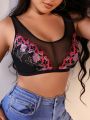 SHEIN Plus Size Lace & Flower Patchwork Bra