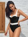 SHEIN Leisure Colorblock Push Up One Piece Swimsuit With Belt