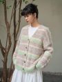 FRIFUL Women's Plush Color Block Striped Cardigan