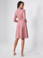 EMILY REED Cut Out Front Contrast Piping Dress