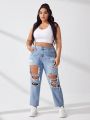 Plus Size High Waist Ripped Jeans