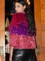 The Blackat Colorblock Metallic Tiered Fringe Open Front Sequin Coat