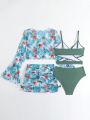 Teen Girls' Plant Print Two-Piece Swimsuit Set