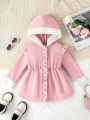 SHEIN Kids CHARMNG Toddler Girls' Cute And Comfortable Plush Hooded Coat For Autumn And Winter