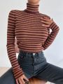 DAZY Kpop Striped Turtleneck Slim Fit Sweater For Layering