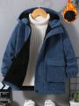 SHEIN Kids EVRYDAY Young Boy Flap Pocket Teddy Lined Hooded Corduroy Coat Without Sweater