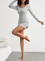 SHEIN Leisure Solid Color Round Neck Slim Fit Split Hem Homewear Dress