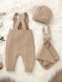 Baby Girl Solid Sweater Jumpsuit & Hat & Bib Without Tee