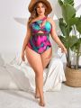 SHEIN Swim Chicsea Women'S Plus Size One Shoulder One-Piece Swimsuit