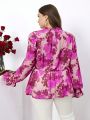 SHEIN Clasi Women's Plus Size Stand Collar Floral Print Shirt