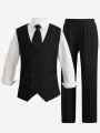 Teen Boy Double Breasted Waistcoat & Suit Pants Without Tie Shirt