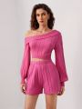 VERO DIAZ Asymmetrical Neck Lantern Sleeve Sweater & Knit Shorts