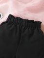 SHEIN Kids EVRYDAY Girls' Solid Color Paper Bag Waist Shorts